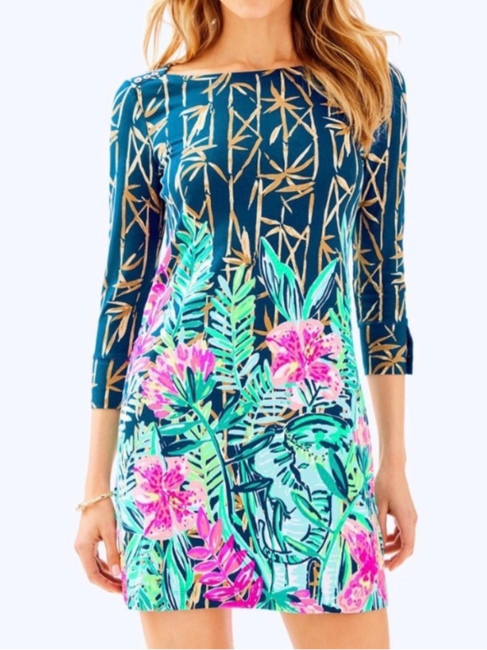 Lilly Pulitzer Sophie Dress Dark Teal with Bamboo Accents